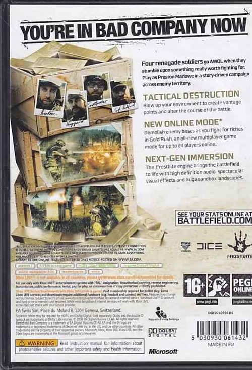 Battlefield Bad Company - XBOX Live - XBOX 360 (B Grade) (Genbrug)